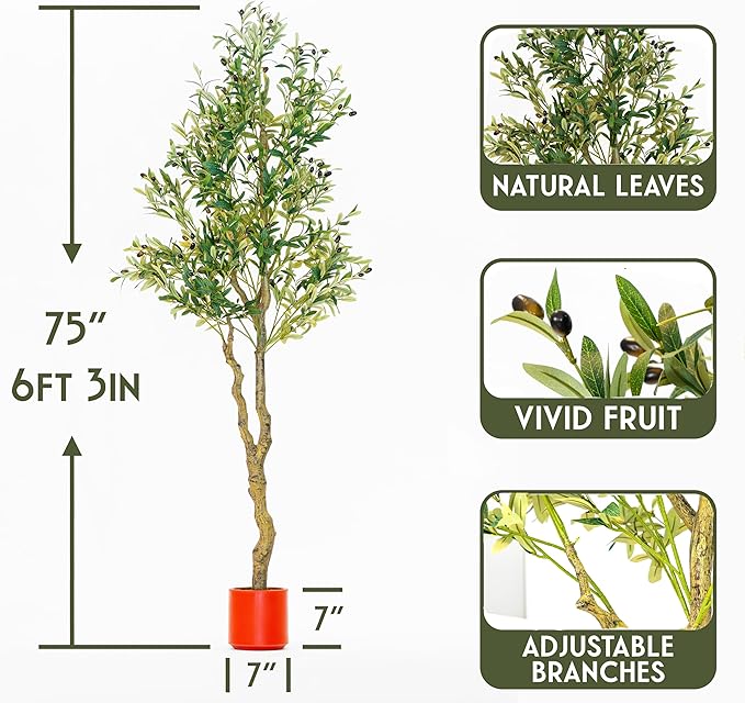 Artificial Plants Indoor & Outdoor | 6FT Olive Tree with Terracotta Pot, Adjustable Branches, Vivid Fruit and Natural Leaves | Realistic Fake Greenery for Living Room, Bedroom, and Office Decor
