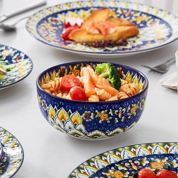 vancasso 12 Pieces Dinnerware Sets, Blue Plates and Bowls Set, Porcelain Dishes Set for 4, Microwave and Dishwasher Safe, Scratch Resistant, Bohemian Style Dining Ware Service for 4, Series SIMI