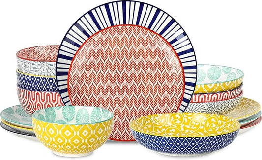 Selamica Ceramic Dinnerware Sets, 16 Pieces Dishes Set for 4, Highly Chip and Crack Resistant Plates and Bowls Sets, Dishwasher & Microwave Safe, Assorted Colors