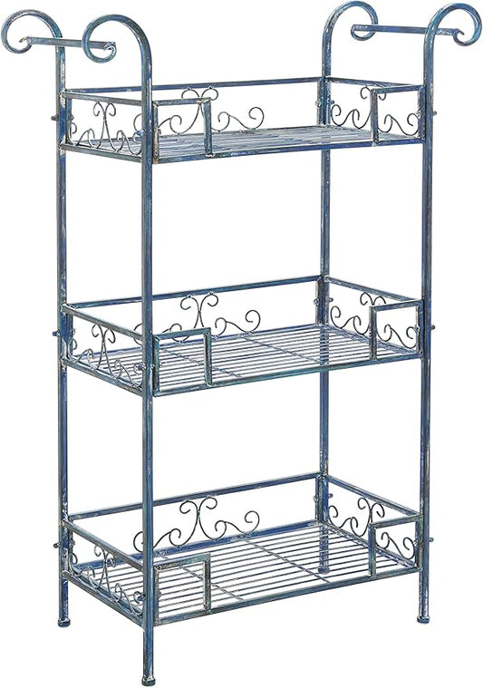 Safavieh PAT5006C-Outdoor Collection Noreen Victorian Antique 3-Tier Shelf, Mossy Blue