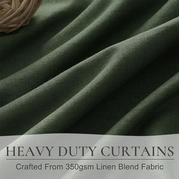Pinch Pleated Curtains with Rings and Hooks Loden 102 Inch 8-1/2ft Tall Vintage Curtains for Bedroom Dark Olive Green Moody Drapes 100 Percent Blackout Noise Dampening Window Curtain Linen 2 Panels