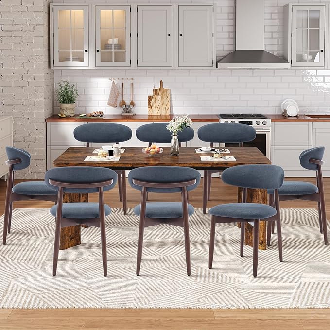 9-Piece Rectangular Dining Table Set for 8, 63" Industrial Kitchen Table with 8 Wooden Upholstered Dinner Chairs for Dining Room, Kitchen, Living Room, Brown+Blue