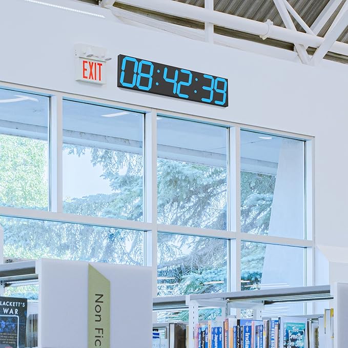 Digital Wall Clock, Oversize Led Digital Clock Large Display with Auto Dimmer, Huge Countdown Timer with Remote Control, 27" Wide Display, 6 Digits, Wall Mount, Date and Temperature(Ice Blue)