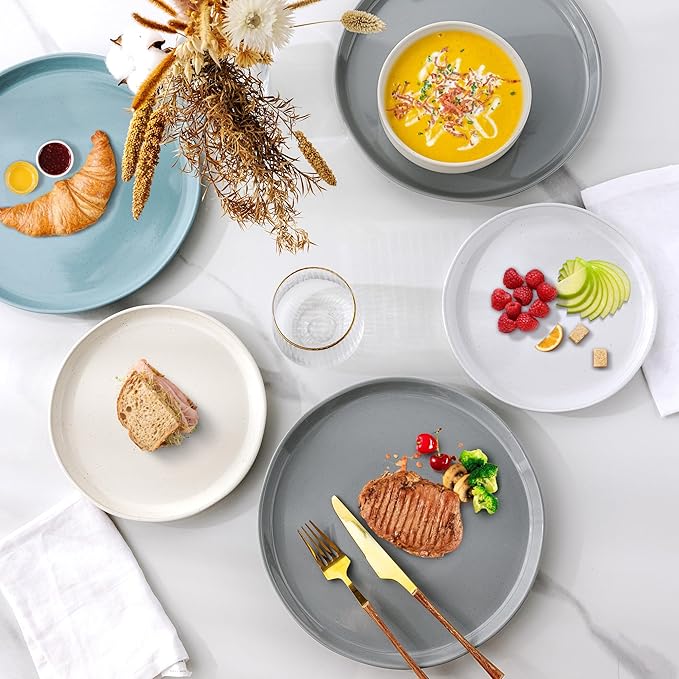 GBHOME Ceramic Dinnerware Set for 4, 12pcs Stoneware Plates and Bowls Sets, Handmade Chip and Scratch Resistant Dishes Set, Dishwasher & Microwave Safe