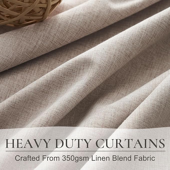 Extra Wide Curtains for Living Room, Blackout Linen Blend Drapes for Sliding Glass Doors Luxury Pinch Pleated Darkening Boho Curtains with Back Tab Ceiling Track for Large Window (70"Wx108"Lx2 Panels)