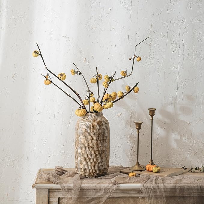 Ceramic Rustic Vase, 9.7 Inch Farmhouse Terracotta Vases for Home Decor, Large Pottery Vase Tall Decorative Flower Vases for Living Room Entryway Table Centerpieces Shelf Decorations