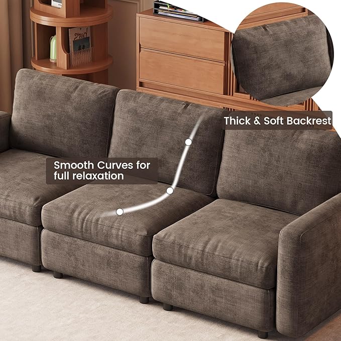 2-Seat Modular Sofa Couch for Small Spaces, Convertible Sleeper Loveseat with Ergonomic Cushions, Brown Cloud Futon Lounge Sectional Furniture for Living Room Bedroom Apartment