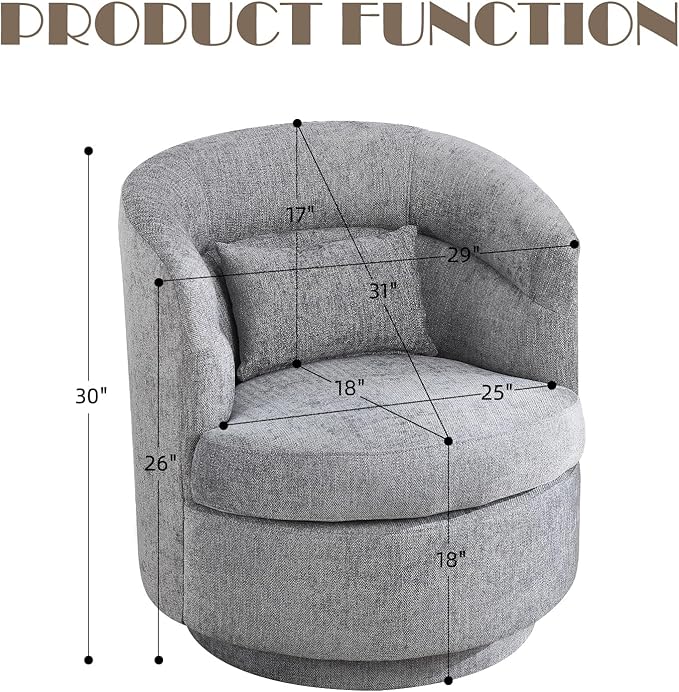 CANMOV Swivel Barrel Chair Set of 2,Modern Round Accent Arm Chairs, Swivel Accent Chair with Pillow, Upholstered Comfy 360 Degree Swivel Single Circle Club Sofa Chair for Living Room Bedroom,Dark Grey
