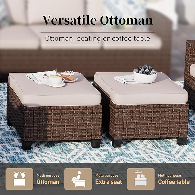 Patio Furniture Set Outdoor Furniture Brown Wicker Rattan Patio Conversation Sets with Cushion Outside Sofa Set,5 Pieces 7 Seats,Beige