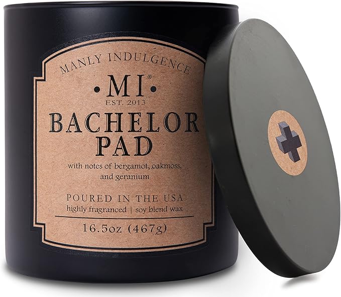 Manly Indulgence Bachelor Pad Scented Candles for Men, 2 Wick, 16.5 oz Premium Soy Blend Wax, 60H Burn, Candles for Home Scented - Made in The USA