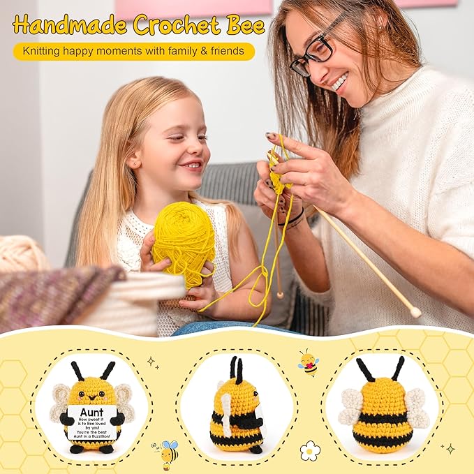 LEJIAJINW Emotional Christmas Bee Gifts for Aunt Auntie, from Niece Nephew, Aunt Gift for Christmas, Birthday, Auntie Mothers Day, Valentines - Mini Handmade Crochet Bee for Easter Basket Essentials