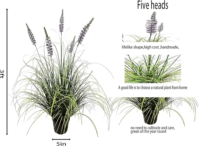 Artificial Lavender Plant 35in (2 Pack) - Tall Faux Indoor Home Decorative Plants & Flowers in Pot, Fake House Plant