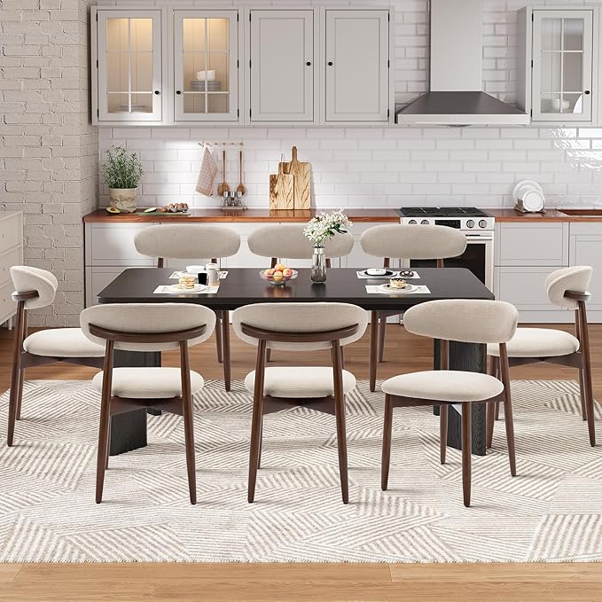 5-Piece Rectangular Dining Table Set for 4, 63" Industrial Kitchen Table with 4 Wooden Upholstered Dinner Chairs for Dining Room, Kitchen, Living Room, Black+Beige