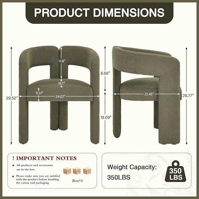 Modern Barrel Dining Chairs Set of 3, Upholstered Linen Dining Room Chair with Wooden Legs, Accent Chairs for Kitchen/Dining Room/Living Room, Green