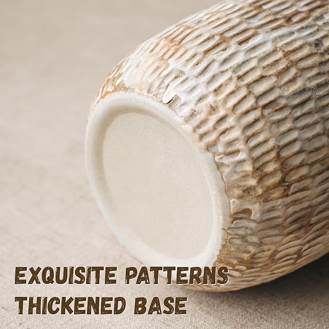 Ceramic Rustic Vase, 9.7 Inch Farmhouse Terracotta Vases for Home Decor, Large Pottery Vase Tall Decorative Flower Vases for Living Room Entryway Table Centerpieces Shelf Decorations