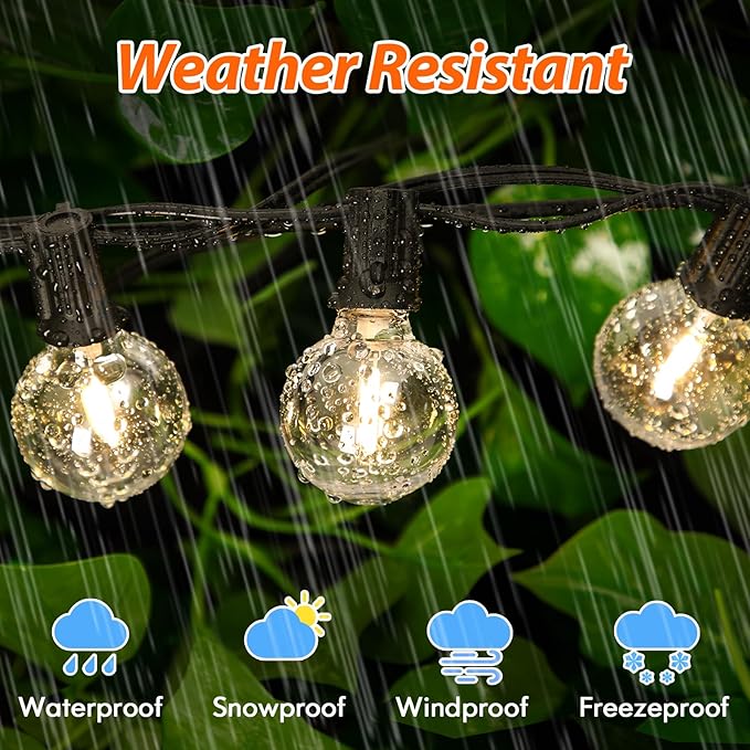 25FT LED Outdoor String Lights with 3 Color Lights, Dimmable String Lights for Outside with Remote, G40 Globe Waterproof Patio Lights with 12+1 Shatterproof Bulbs for Party Backyard BBQ House Camping