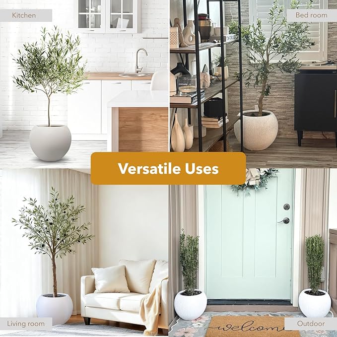 Globo Large Fiberstone Plant Pot, Large Planters for Indoor Plants, Outdoor Planters for Porch (Light French Gray, 12" D x 9.7" H)