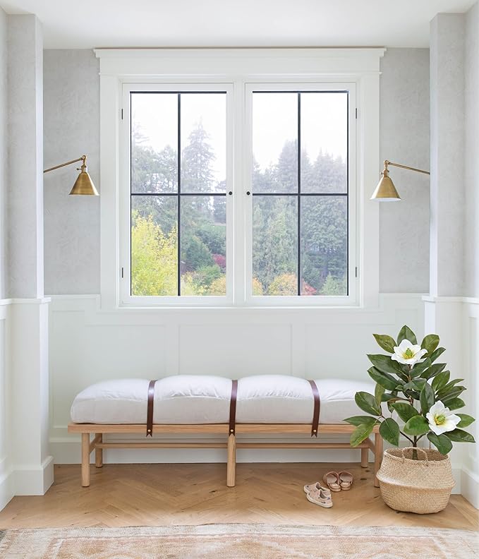 Briful Artificial Magnolia Flower Tree in Black Pot – 26.3in Tall Faux Magnolia Plant with Realistic White Blooms Fake Potted Silk Floral Tree for Home Office Room Kitchen Outdoor Porch Décor