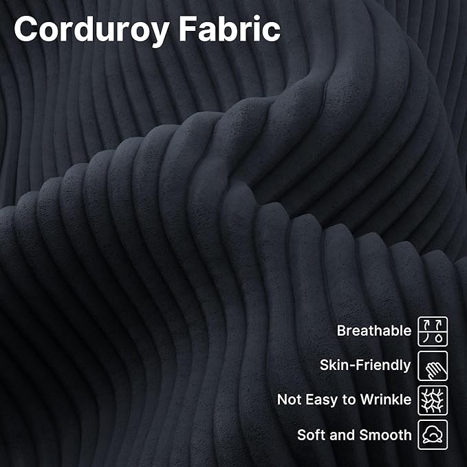 67" Oversized Chaise Lounge Chair with Cover, Comfy Sleeper Sofa Bed, Black Plush Corduory Couch for Living Room,Sofa in A Box,No Assembly Required (Corduroy Blue Cover).