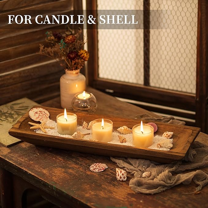 Hanobe Decorative Wood Dough Bowl: Large Long Wooden Bowl for Entry Way Table Home Decor - Coffee Table Decor for Living Room - Dining Table Centerpiece Decor, Brown