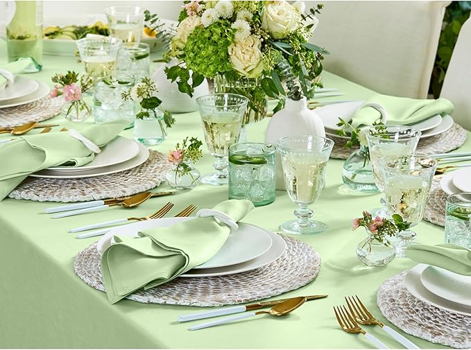 Solino Home Linen Tablecloth for Rectangle Tables 60 x 120 Inch - 100% Pure Linen Pastel Green Table Cloth - Fete, Machine Washable Cloth Tablecloth