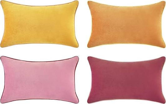 MONDAY MOOSE Decorative Throw Pillow Covers Cushion Cases, Set of 4 Soft Velvet Modern Double-Sided Designs, Mix and Match for Home Decor, Pillow Inserts Not Included (12x20 inch, Yellow/Pink)