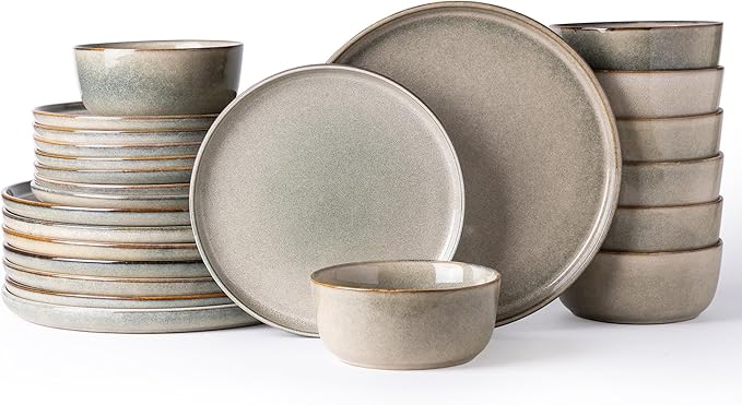 AmorArc Stoneware Dinnerware Sets,Round Reactive Glaze Ceramic Plates and Bowls Sets,Highly Scratch Resistant | Dishwasher & Microwave Safe,Service for 8 Dishes Set (24pc)