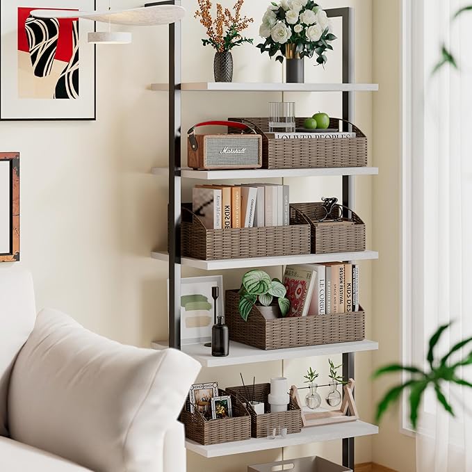 Ollieroo Rattan Storage Baskets, Handwoven Wicker Storage Bins with Built-in Handles, Storage Container Baskets for Shelves, Bedroom, Bathroom, Laundry Room or Kitchen(Brown)