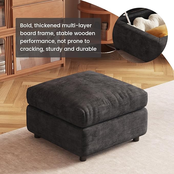 Grey Ottoman with Storage, Modular Footrest for Sofa Couch Sectional, Convertible Lounge Seat with Hidden Storage, Comfortable Sofa Accessory for Living Room Bedroom Apartment Spaces