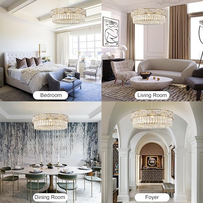 Crystal Chandeliers, 23" 8-Light Round Chandelier for Living Room, Modern Chandelier for Bedroom, Foyer Chandeliers for Entryway, Dining Room Lighting Fixture Hanging Lights