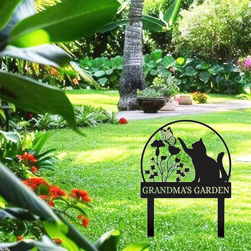 Personalized Garden Sign | Custom Cat Garden Stake Sign | Funny Garden Signs Decorative | Garden Signs to Personalize | Cat Butterfly Yard Sign Pet Outdoor Sign | Animal Metal Sign Plaque