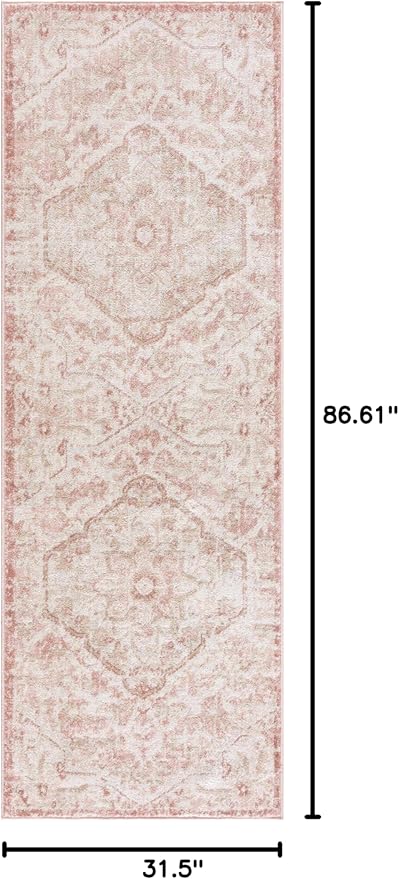 Blush & Light Pink Collection Leonora Bohemian Oriental Medallion Runner Rug - Traditional Floral Carpet for Hallway, Kitchen - Blush, Pale Pink, Cream - 2'7" x 7'3" (2x8 Runner Rug)