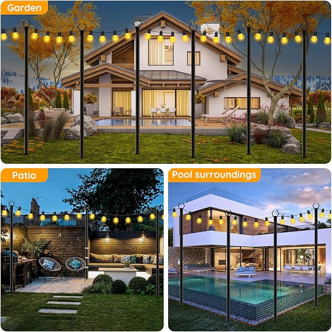 4 Pack String Light Poles, Outdoor String Light Pole 10ft Forked Metal Light Pole with Adjustable Outdoor Light Stand, Deck, Backyard, Garden, Wedding, Rustproof and Sturdy with Hooks