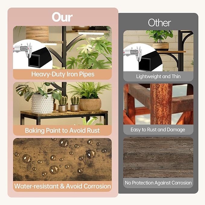 Plant Stand Indoor with Grow Lights, 7-Tiered Large Metal Plant Shelf with Wheels, 60" Tall Plant Stand for Plants Multiple, Large Corner Shelves Metal Display Rack Flower Holder for Living Room, Patio, Balcony