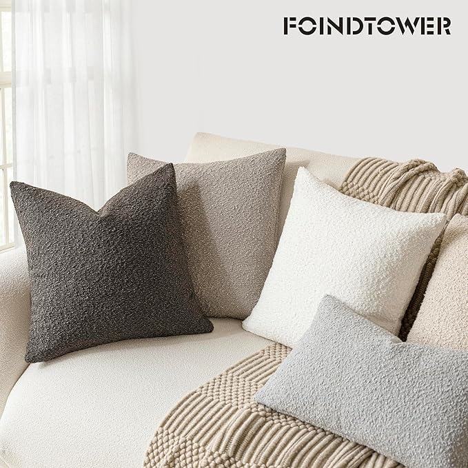 Foindtower Set of 2, Decorative Textured Boucle Throw Pillow Covers Accent Solid Pillow Cases Neutral Soft Cozy Couch Cushion Case for Chair Sofa Bedroom Living Room Home Decor 24 x 24 Inch Dark Brown