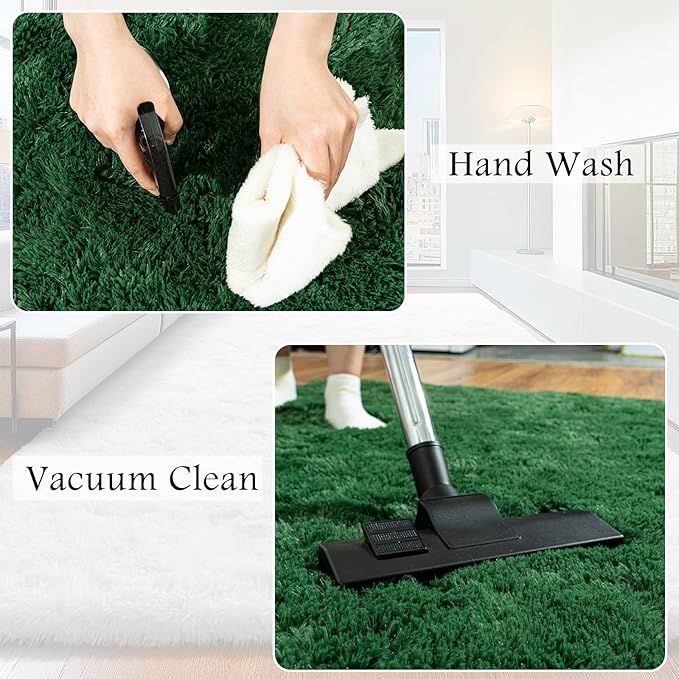 5x7 Area Rugs for Living Room, Green Fluffy Shaggy Rug Soft Carpets, Rugs for Bedroom Nursery Kids Room Dorm Home Decor Aesthetic, Dark Green