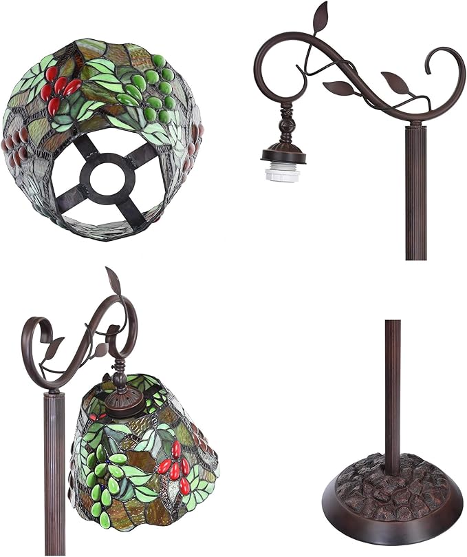 Bieye L10767 Grape Tiffany Style Stained Glass Floor Reading Lamp Adjustable Light Direction for Living Room Bedroom Home Decoration, 63 inches Tall