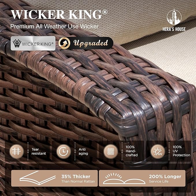 HERA'S HOUSE High Back Patio Furniture Set with Swivel Chairs, Outdoor Wicker Conversation Sets with 5.5" Comfy Cushions, 4 Piece Outside Sofa Sets, Beige