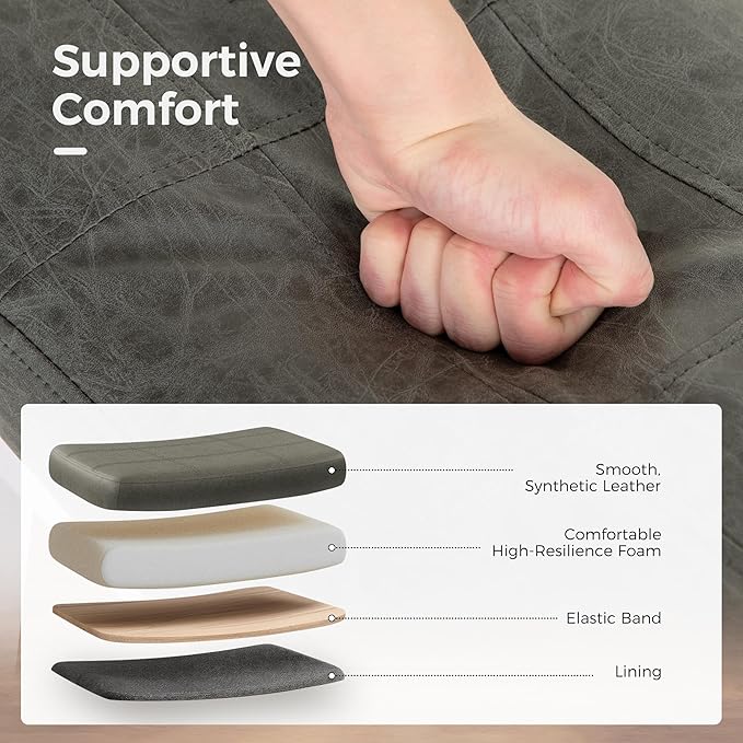 MAISON ARTS White Counter Height Bar Stools Set of 3 for Kitchen Counter Solid Wood Legs with Faux Leather Saddle Seat Farmhouse Barstools for 34"-38" Counter Island Upholstered Stools, 24in Height