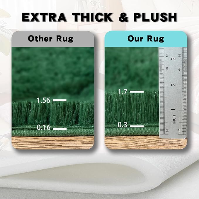 6x9 Area Rugs for Living Room, Green Fluffy Shaggy Rug Soft Carpets, Rugs for Bedroom Nursery Kids Room Dorm Home Decor Aesthetic, Dark Green