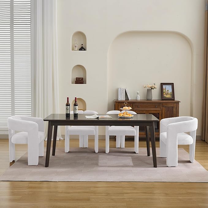 Modern Barrel Dining Chairs Set of 4, Upholstered Linen Dining Room Chair with Wooden Legs, Accent Chairs for Kitchen/Dining Room/Living Room, Grey