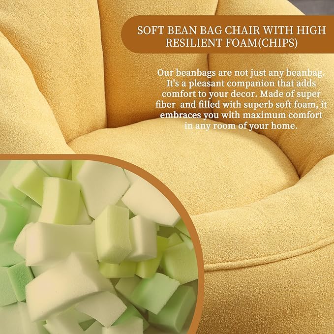 Bean Bag Sofa Chair with Foam Padded Velvet Bean Bag Chair with Soft Foam Padded Ottoman