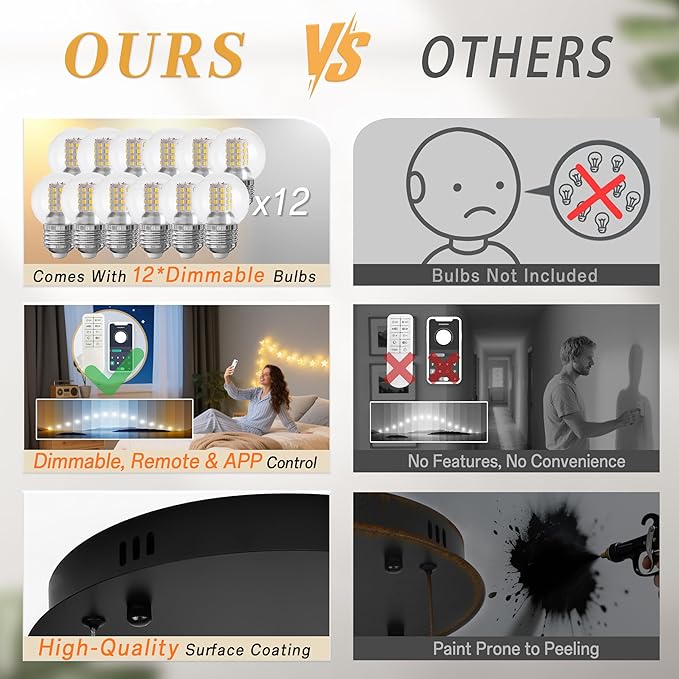 KoKo&Yukina 12-Light Black Mid Century Modern Chandelier for Living Room Staircase Chandelier for Entryway Globe Milky White Glass Pendant Light High Ceiling Chandeliers Foyer (Bulb & Remote Incl.)