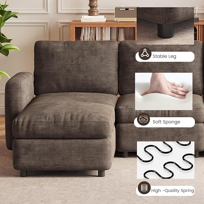 5-Seat Modular Sectional Sofa Couch with Ottoman Storage, Convertible Sleeper Sofas for Living Room Bedroom Apartment, Comfy Brown Cloud Futon Lounge Couches Furniture Set
