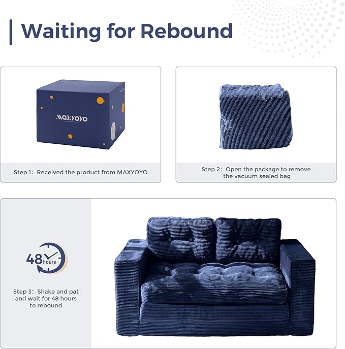 MAXYOYO Convertible Sofa Bed, Pull Out Loveseat Sleeper Sofa, 2 in 1 Folding Couch Bed, Fold Out Floor Couch with Pillows for Living Room Bedroom Lounge, Navy