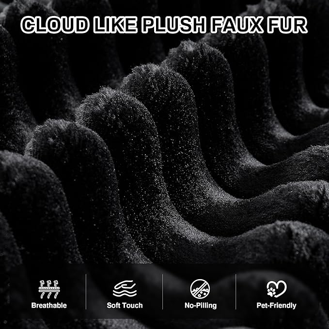 Chaise Lounge Chair Indoor, 67" Oversized Comfy Plush Fur Sleeper Sofa Bed, Boneless Upholstered Recliner Bed with Pillows and Wide Armrests, Modern Cloud Couch for Living Room, Black