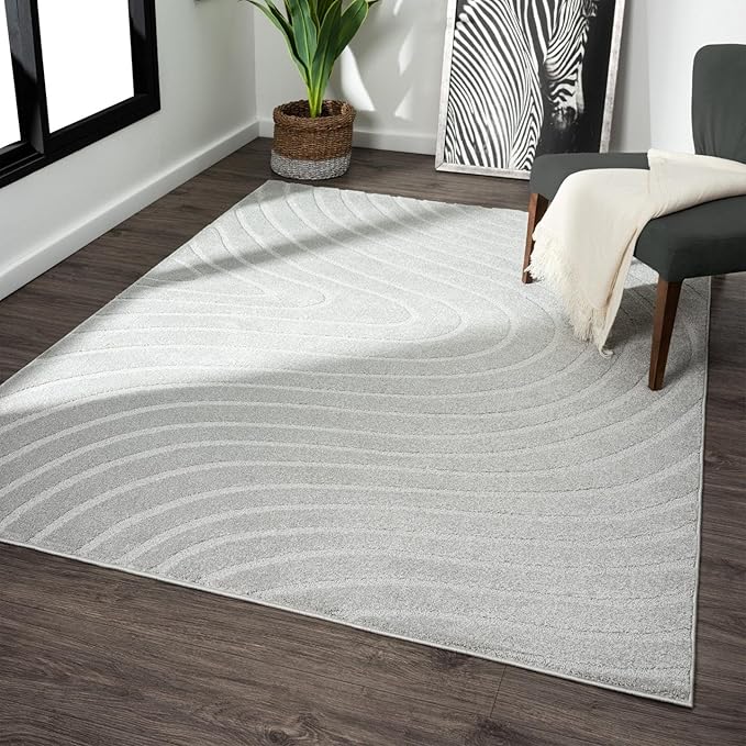 LUXE WEAVERS Modern Geometric Wave Gray 8x10 Area Rug