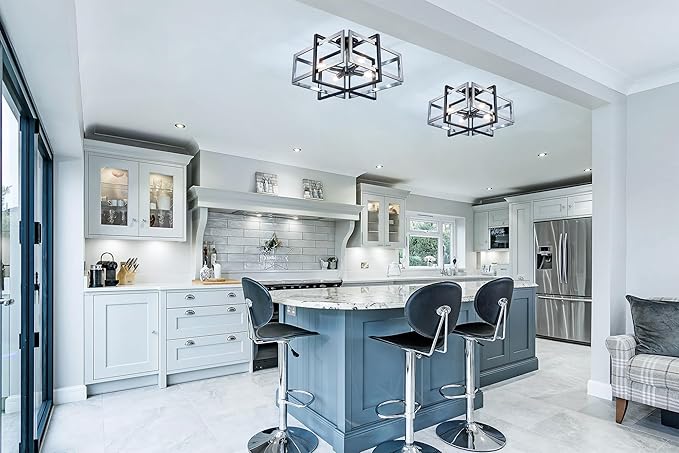 TOCHIC Flush Mount Ceiling Light, Black and Brushed Nickel Farmhouse Flush Mount Chandelier 4 Lights Industrial Metal Light Fixture for Dining Room, Living Room, Kitchen, Foyer, Hallway, Bedroom