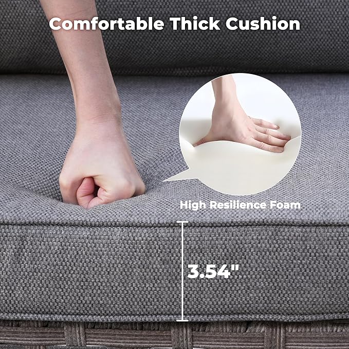 ovios 10 Pieces Patio Furniture Set, Outdoor Wicker Sectional Sofa with 42" Fire Pit Table Swivel Chairs, Modern Modular Deep Seat Rattan Couch Conversation Sets, Dark Grey