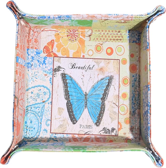 Decorative Valet Tray Organizer for Keys, Makeup Brush Holder, Jewelry Tray Dish,Cute Bowl Trinket Tray,New Home Gifts for Women,Catchall Bedside Nightstand Caddy Holder (Butterfly Pattern)